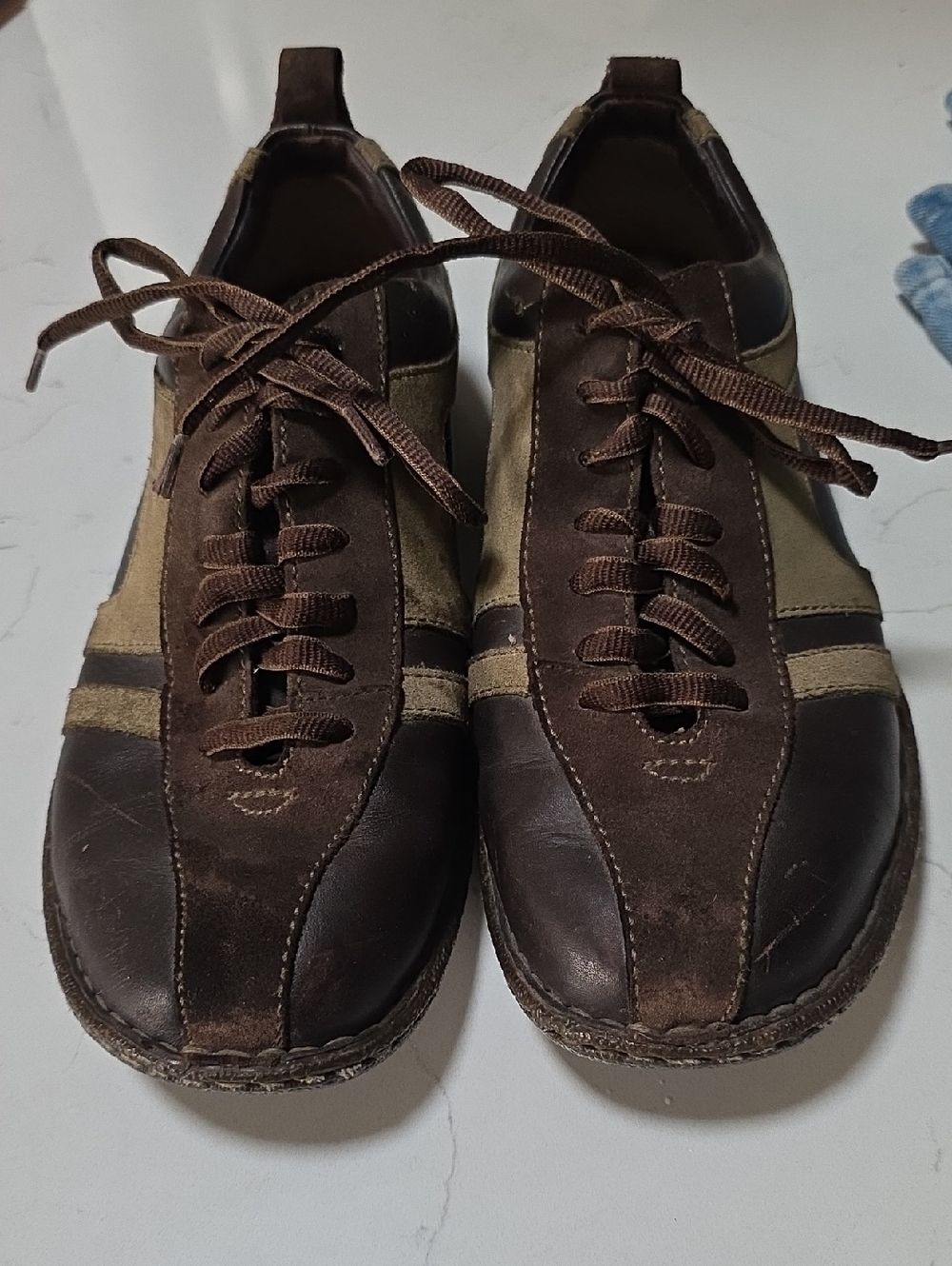 Born Men's Casual Brown Leather & Canvas Lace-Up Shoes Size 10 MW